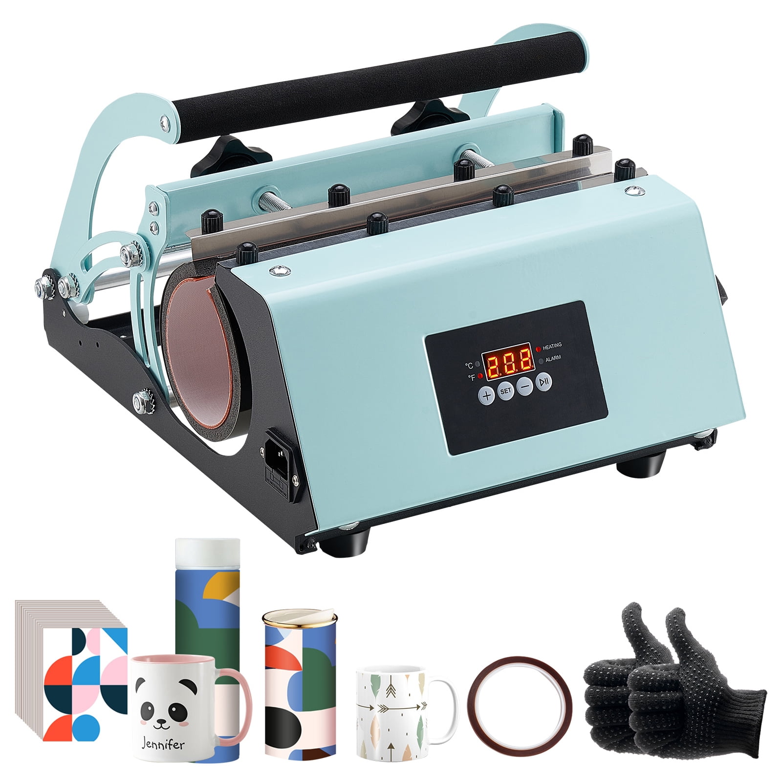 KFFKFF Tumbler Heat Press, 11-30oz Capacity, Quick and Uniform Heating, Includes Sublimation Paper, Tape, Gloves, Adjustable Temperature and Timer, Suitable for Tumblers, Cups, Mugs, Green