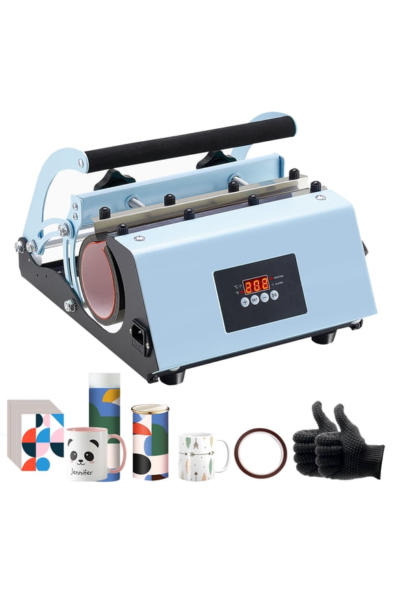 Tumbler Heat Press, 11-30oz Capacity, Quick and Uniform Heating, Includes Sublimation Paper, Tape, Gloves, Adjustable Temperature and Timer, Suitable for Tumblers, Cups, Mugs, Blue