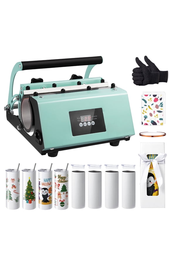 Tumbler Heat Press Kit with 8pcs 20OZ Sublimation Tumblers, Cup Press for 11-30oz Mugs, Includes Heat Transfer Paper, Gloves, Tape
