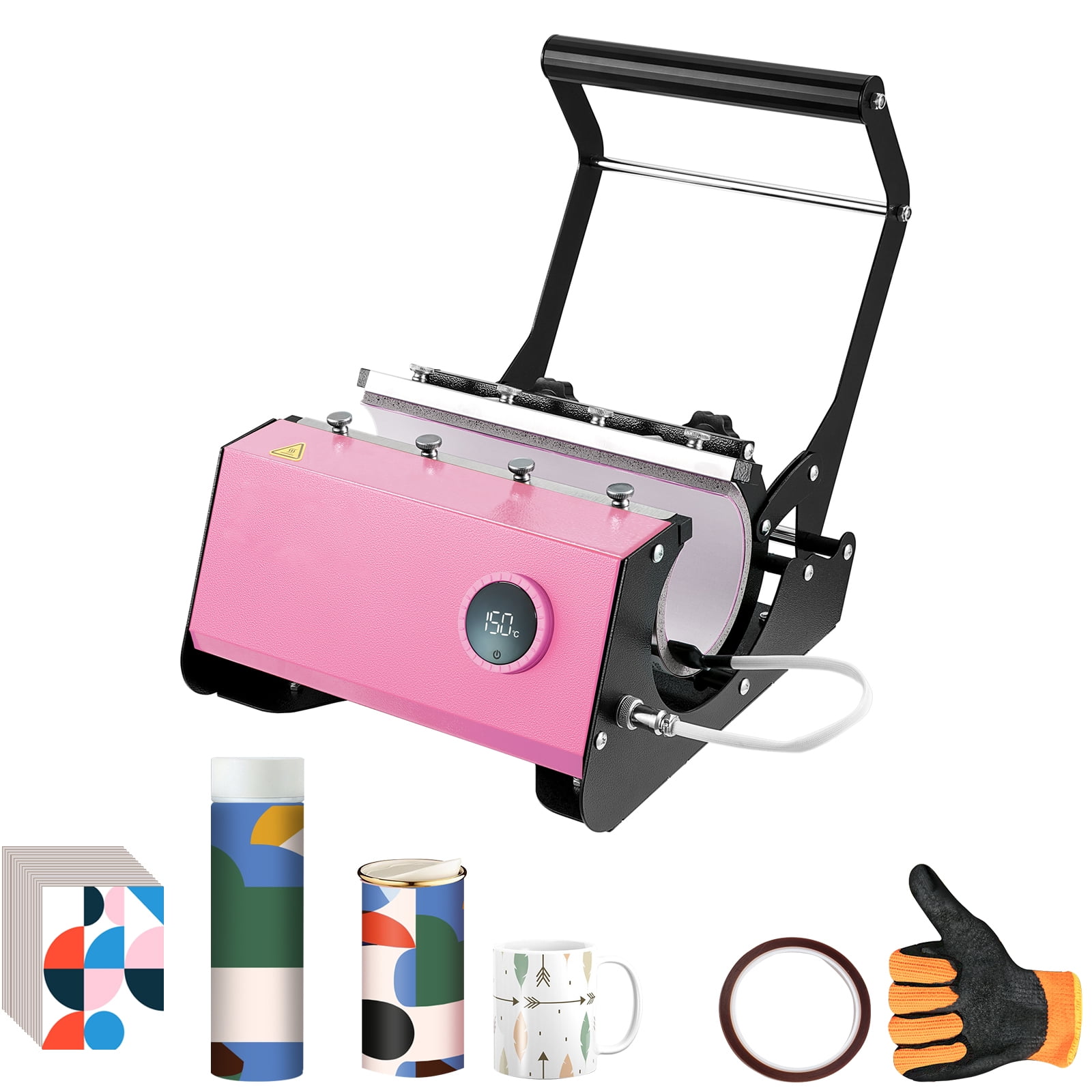 SKYSHALO Tumbler Heat Press, Sublimation Transfer 11-15oz 16-25oz 30oz Straight Skinny Tumblers,30oz Mug Heat Press Machine Cup Heat Mug Press DIY Mug Cup Heat Transfer with Heat-Resist Gloves(Pink)