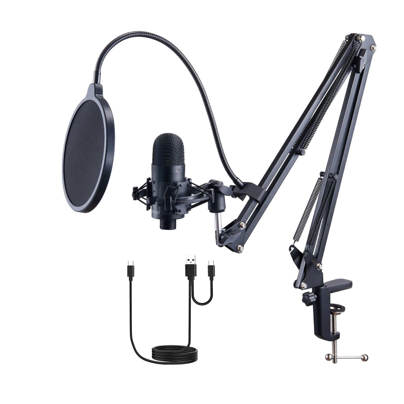 SKYSHALO USB Streaming Podcast Microphone Kit with Boom Arm Stand, Professional 192KHZ/24bit Studio Cardioid Condenser Computer PC Mic Kit