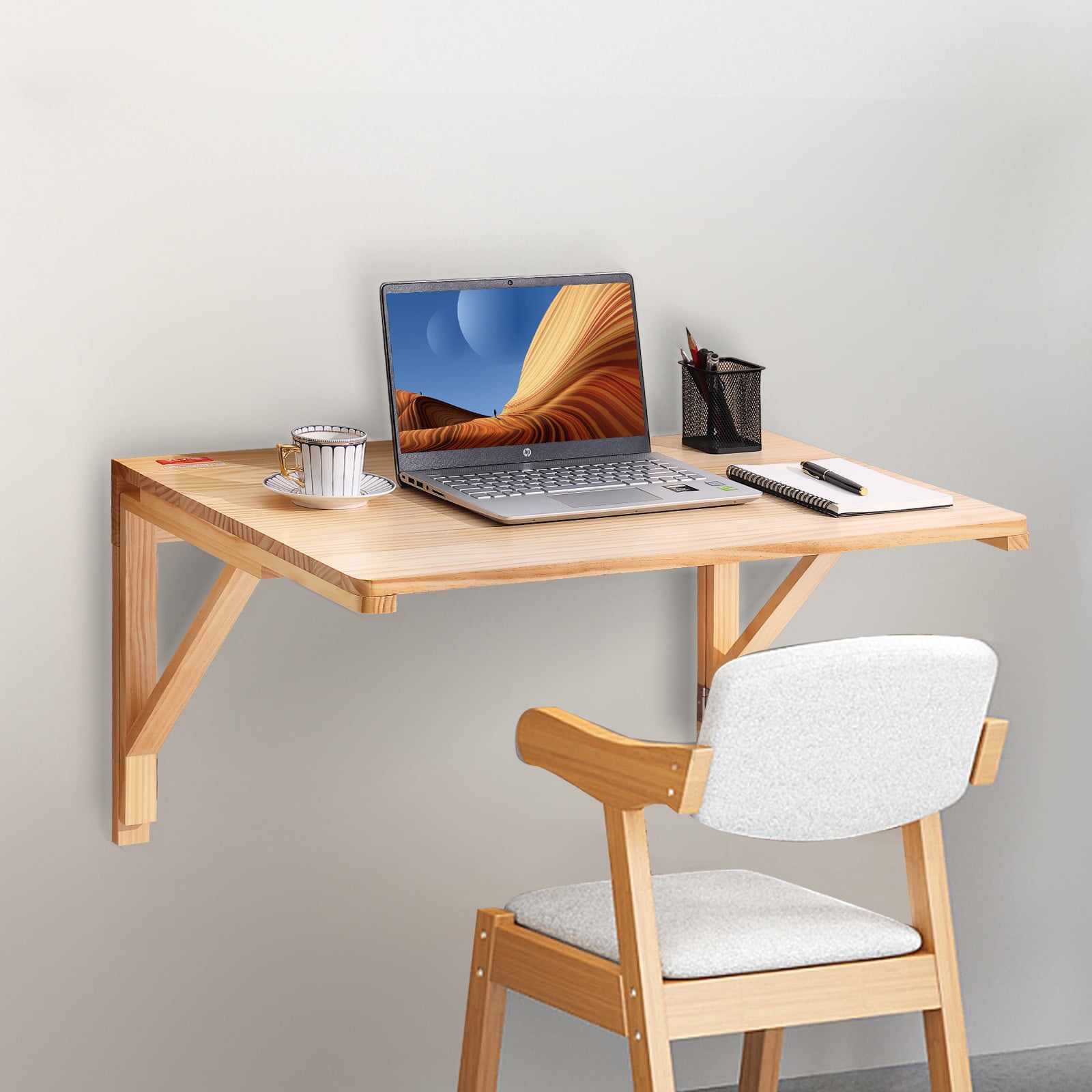 Skyshalo Multipurpose Foldable Wall Mounted Wooden Desk Compact Office Work Floating Laptop Computer Desk for Study 31.5x23.58x17.24 inch