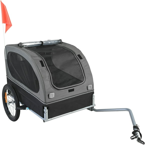 KFFKFF Water-Resistant Steel Pet Bicycle Trailer for Dogs & Cats, Black + Gray