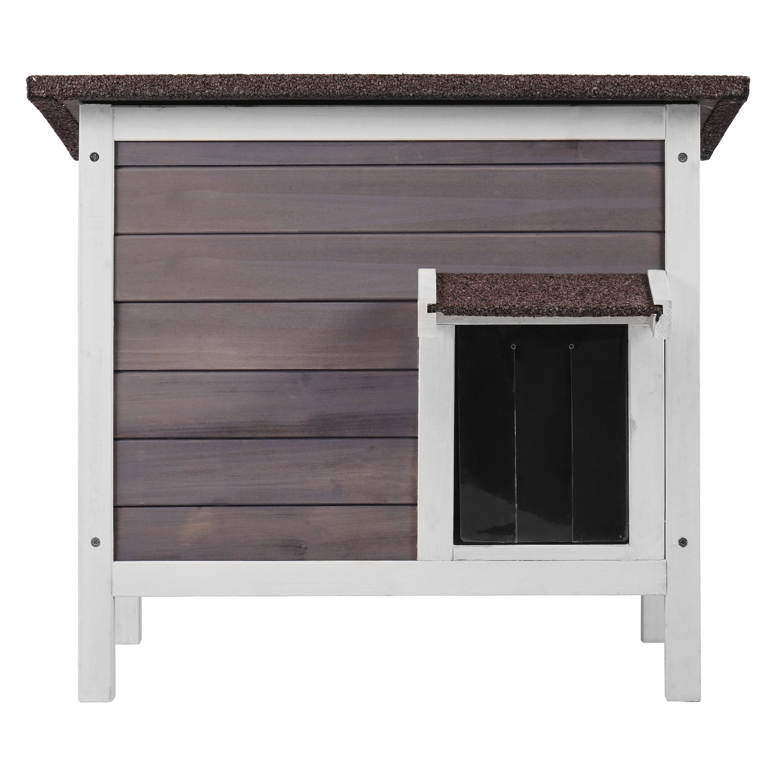 KFFKFF Weather-Resistant Outdoor Cat Home, Multi-Cat Sanctuary, Wooden Construction with Comprehensive Foam Insulation, Hinged Roof, PVC Entryways, Dimensions: 24"L x 20"W x 21"H