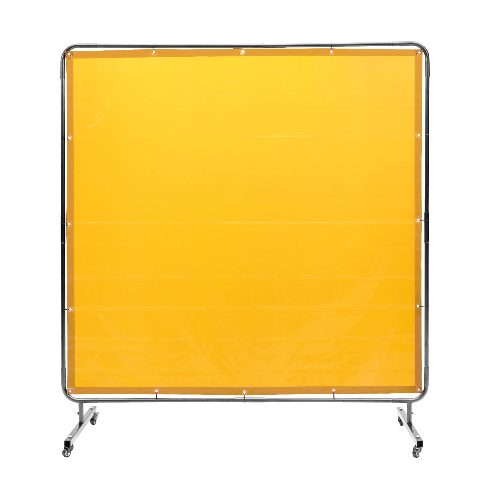 KFFKFF Welding Barrier \u0026 Stand, 6ft x 6ft, Flame-Retardant Vinyl Guard, Mobile with 4 Casters (2 with Brakes), Yellow - Ideal for Workshops \u0026 Industrial Safety