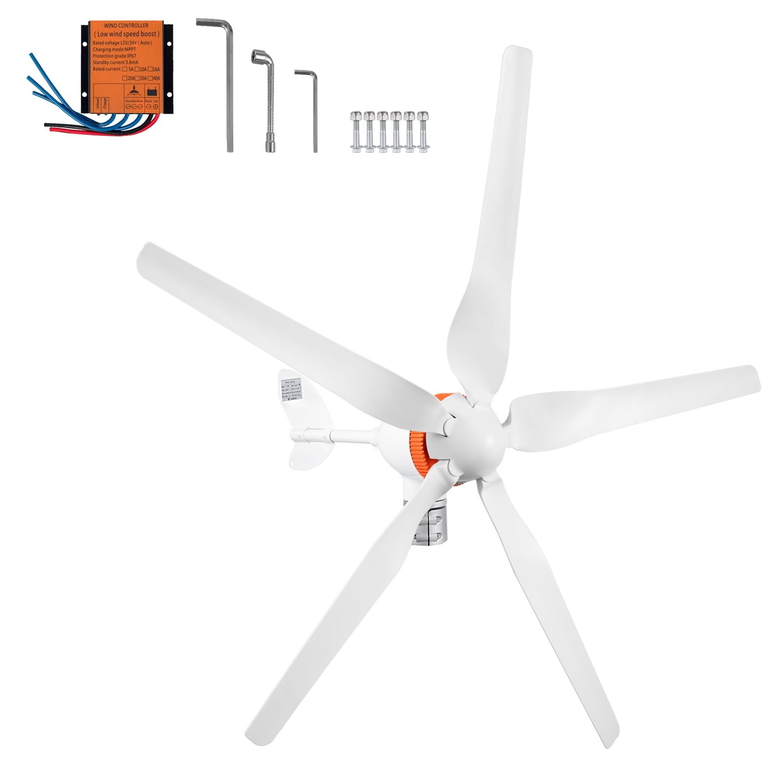 SKYSHALO Wind Turbine Generator, 12V/AC Wind Turbine Kit, 500W Wind Power Generator with MPPT Controller 5 Blades Auto Adjust Windward Direction Suitable for Terrace, Marine, Motor Home, Chalet, Boat