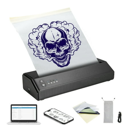 KFFKFF Wireless Tattoo Stencil Printer, Bluetooth Connectivity, Includes 10 Transfer Papers, Works with iOS & Android Devices, iPad & PC - Comes with Carrying Case