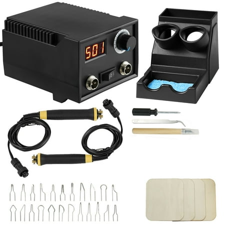SKYSHALO Wood Burning Kit, Upgrade 200~700°C Adjustable Temperature, Dual Output Port with 2 Pyrography Pens, 23 Wire Nibs, 1 Pen Holder, 4 Wood Chip, 1 Screwdriver, 1 Tweezers, 1 Knife, 1 Sponge