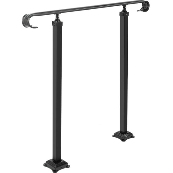 KFFKFF Wrought Iron Handrail for 2 or 3 Step Outdoor Stair Handrail, Adjustable Front Porch Handrail, Black Transition Handrail for Concrete Steps or Wood Stairs with Installation Kit