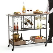 SKYSHALO with Wine Grid Glass Holder 300lbs  3-Tier Bar Serving Cart Rolling Trolley