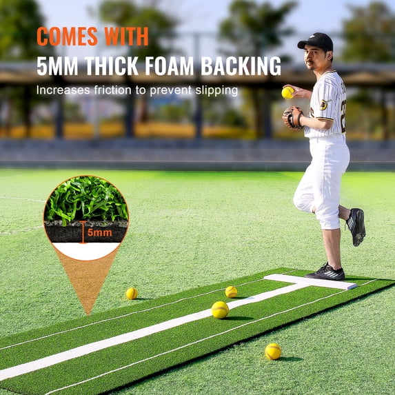 KFFKFF10x3ft Baseball Batting Mat w/ Foam Backing, Upgraded Anti-Slip Softball Hitting Mat with Tightening Rope for Indoor Outdoor