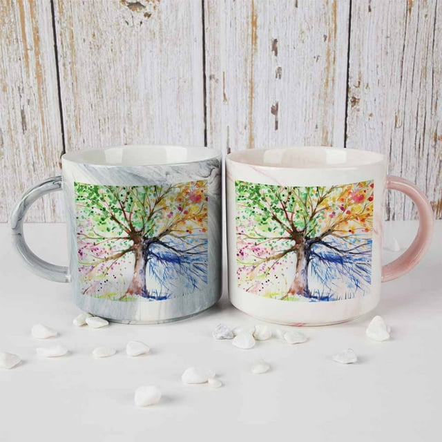 SKYSONIC 1 PC 400ml Ceramic Coffee Mugs, Four Season Tree, Blue Coffee ...