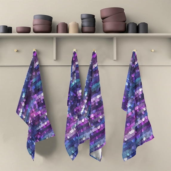 SKYSONIC 1 Pack Mermaid Sequined Texture Kitchen Towels Soft Absorbent Dish Towels Reusable Tea Towels Set 28 x 18 Inch