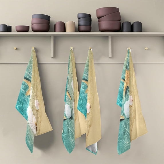 SKYSONIC 1 Pack Shells and Starfish on The Beach Kitchen Towels Soft Absorbent Dish Towels Reusable Tea Towels Set 28 x 18 Inch