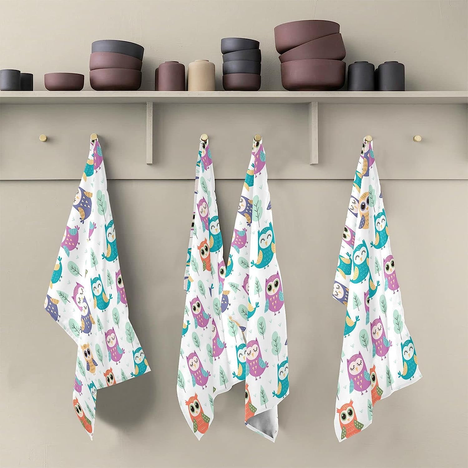 SKYSONIC 1 Pack Tree Cute Owl Kitchen Towels Soft Absorbent Dish Towels ...