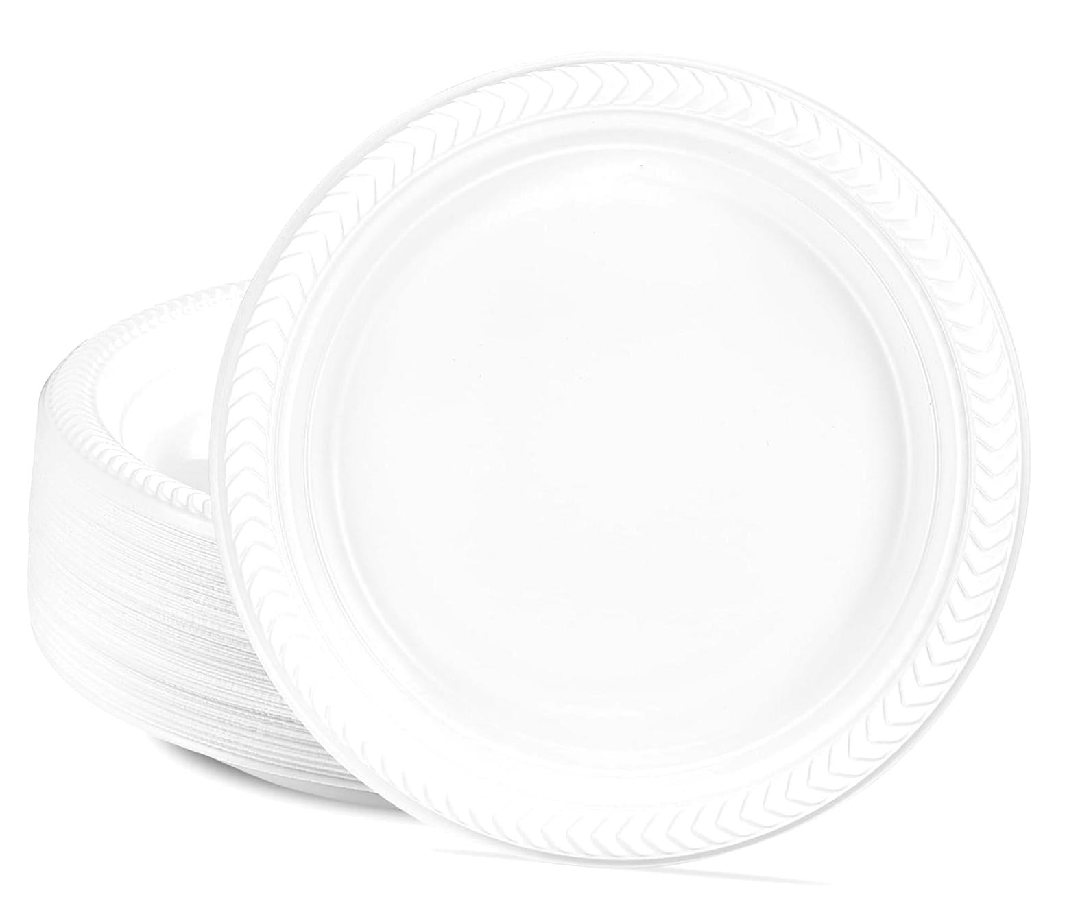 SKYSONIC 100 Count White Plastic 10 Inch Round Plates, Lightweight ...