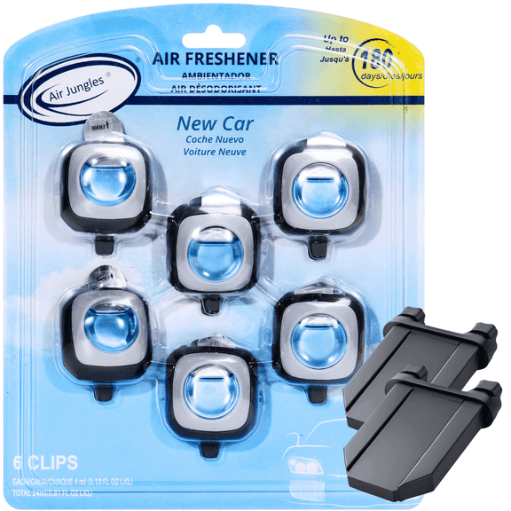 Air Jungles Car Air Freshener Vent Clips with 2 Adaptor for Civic, New Car Scent, 6 Count 4 ml Each, Long-Lasting Up to 180 Days