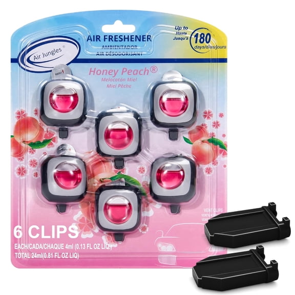 Air Jungles Car Air Freshener Vent Clips with 2 Adaptor for Civic, Honey Peach, 6 Count 4 ml Each, Long-Lasting Up to 180 Days