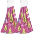 thumbnail image 1 of SKYSONIC 12"x17" Hanging Kitchen Hand Towels Dishcloths Sets with Loop, Cute Fruit Pink Avocado Absorbent Hand Towels 2 Piece Sets Organic Avocado Leaves, 1 of 6