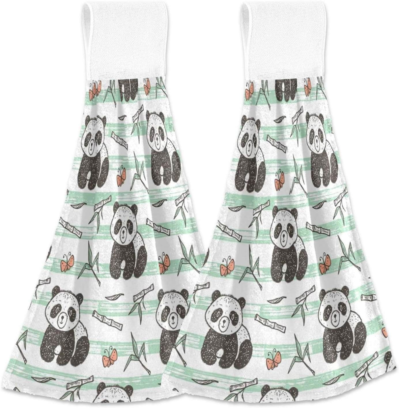 2 Pcs Grey Panda Print Soft Cotton Hand Towel, Super Absorbent Mini Towels, 34x75cm main image 0