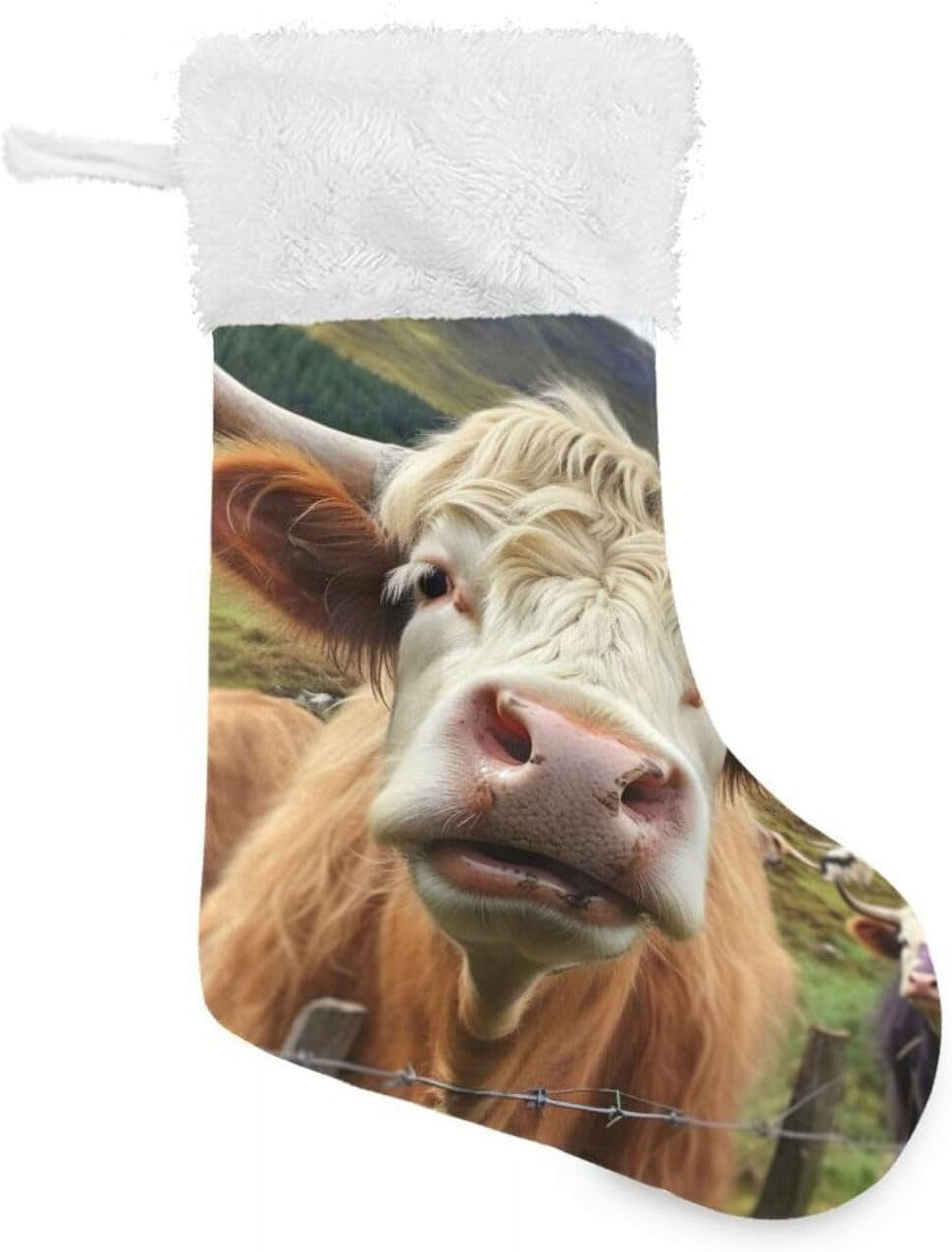 SKYSONIC 1PCS Cute Highland Cattle Christmas Stockings Personalized 18 ...