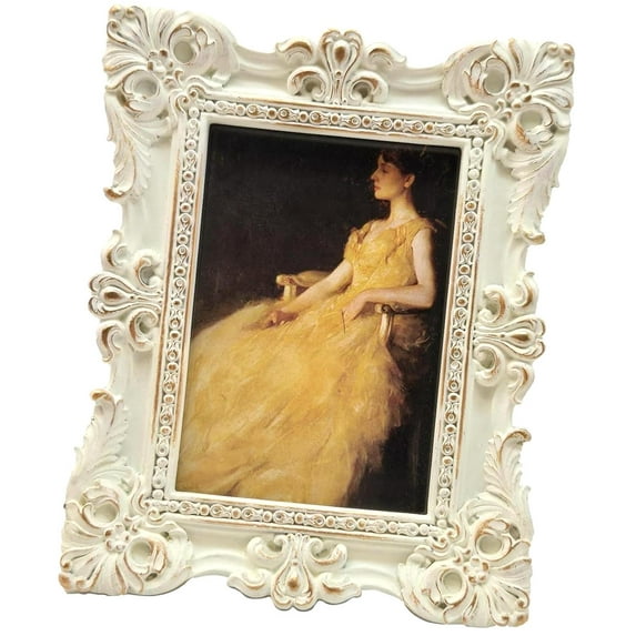 SKYSONIC 2.5x3.5 Compact Ornate White Frame, Perfect for Wallet-Sized Photos, Suitable for Tabletop and Wall Display, Features Decorative Floral Motifs for a Retro Look, for Photo Galleries