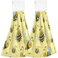 thumbnail image 1 of SKYSONIC 2 PCS 12"x17" Hand Towels for Kitchen Cute Honey Bee Bathroom Hand Towels Kitchen Towels with Hanging Loop, Cartoon Floral Honeybee Hanging Tie Towels, 1 of 6