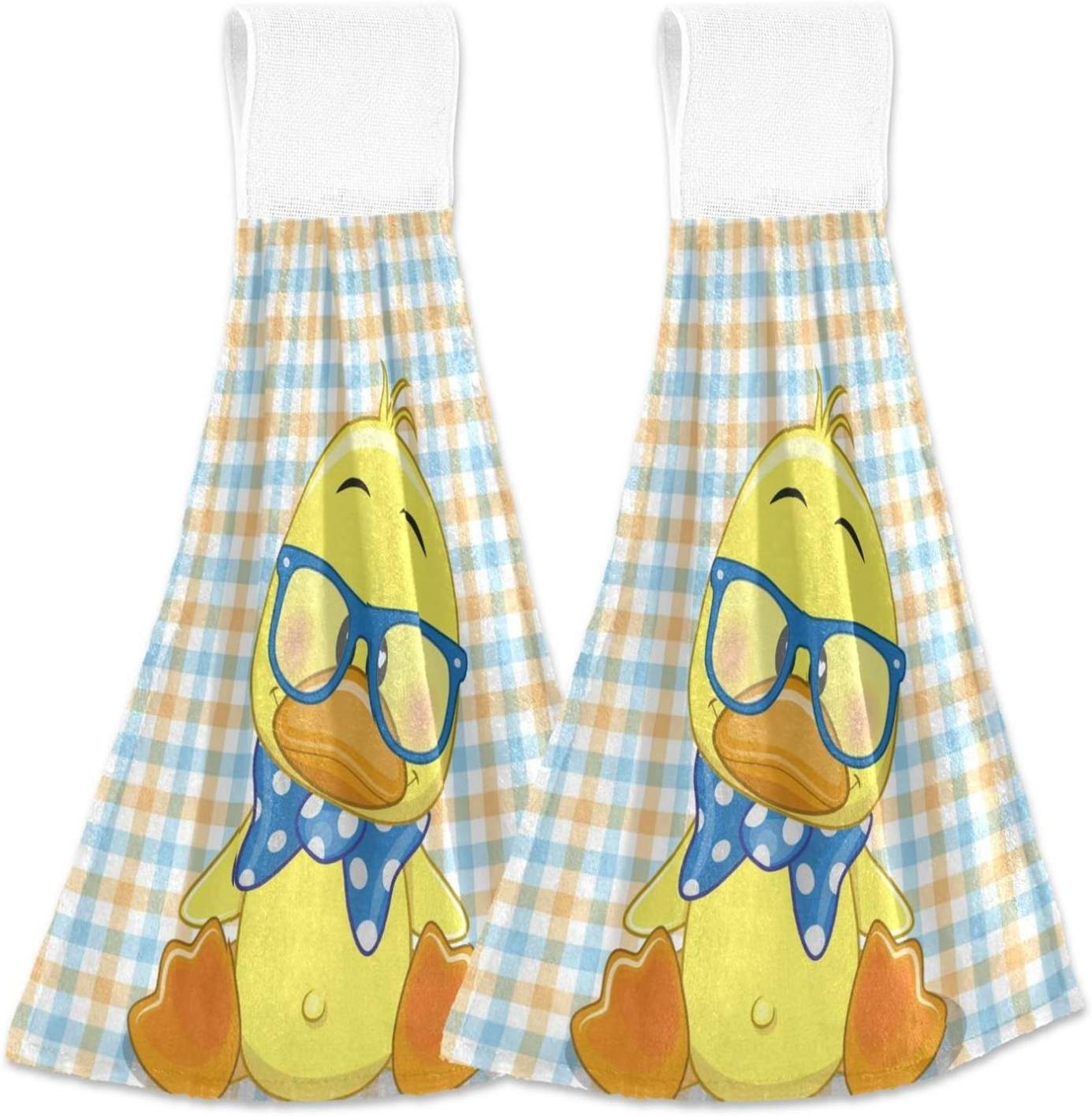 SKYSONIC 2 PCS 12"x17" Hand Towels for Kitchen Hipster Duck On Plaid