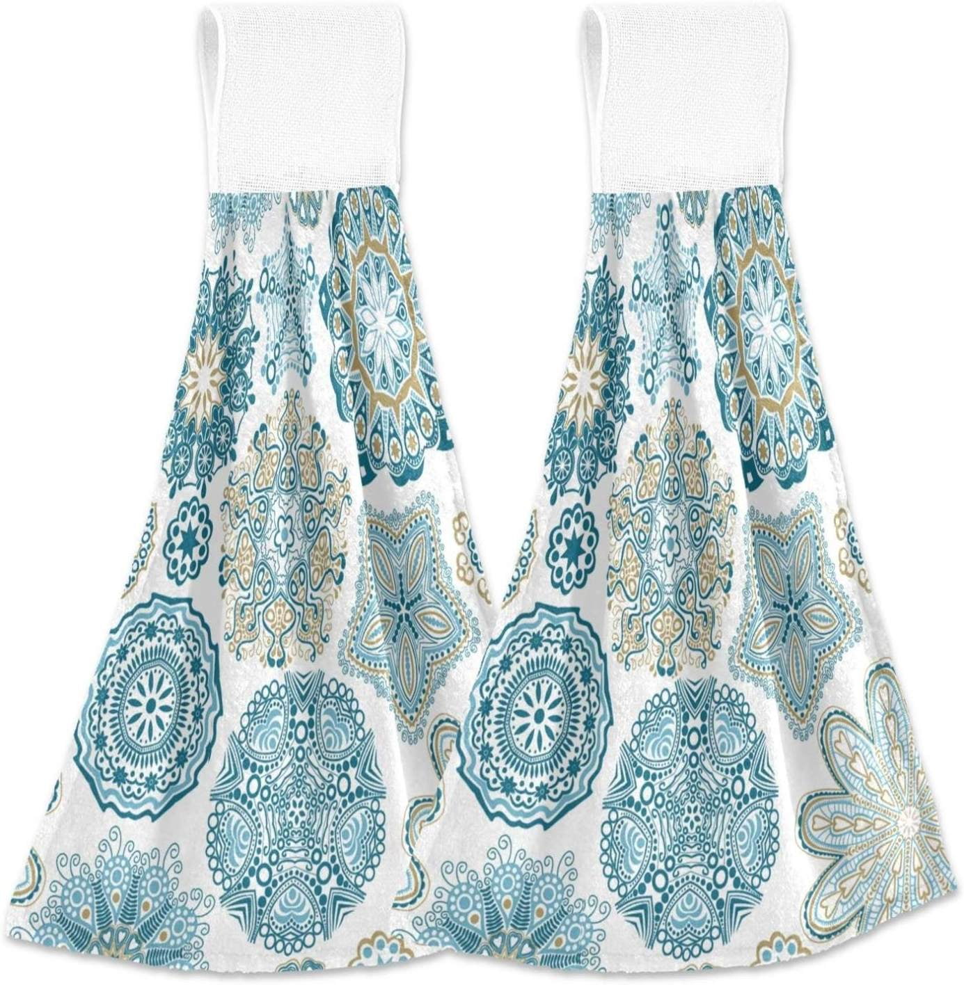 SKYSONIC 2 PCS Absorbent Hand Towels, Mandala Floral Bathroom Hand ...