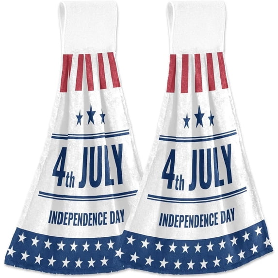 SKYSONIC 2 PCS Hand Towel 4Th July Independence Day Hook & Loop Hanging Tie Towels, Set of 2 Super Absorbent Convenient for Kitchen and Bathroom, 12x17 Inch