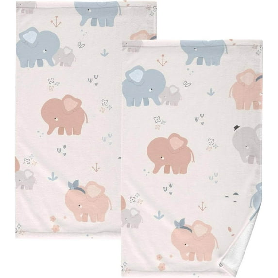 SKYSONIC 2 PCS Hand Towels, Elephant 16 x 28 Inch Soft Highly Absorbent Cotton Bathroom Towels for Bathroom Ktichen Travel SPA Gym