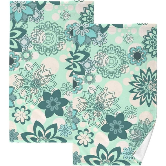 SKYSONIC 2 PCS Hand Towels, Medallion 16 x 28 Inch Soft Highly Absorbent Cotton Bathroom Towels for Bathroom Ktichen Travel SPA Gym