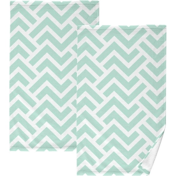 SKYSONIC 2 PCS Hand Towels, Striped Geometric Pattern 16 x 28 Inch Soft Highly Absorbent Cotton Bathroom Towels for Bathroom Ktichen Travel SPA Gym
