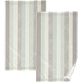 thumbnail image 1 of SKYSONIC 2 PCS Hand Towels, Turquoise Beige Striped Pattern 16 x 28 Inch Soft Highly Absorbent Cotton Bathroom Towels for Bathroom Ktichen Travel SPA Gym, 1 of 7