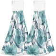 thumbnail image 1 of SKYSONIC 2 PCS Hanging Hand Towels Floral Teal Turquoise Flower Hand Dry Towels for Kitchen & Bathroom,Hanging Towel Set with Hanging Loop, 12"x17", 1 of 6