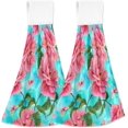 thumbnail image 1 of SKYSONIC 2 PCS Hanging Hand Towels Pink Rose Butterfly Hand Dry Towels for Kitchen & Bathroom,Hanging Towel Set with Hanging Loop, 12"x17", 1 of 6