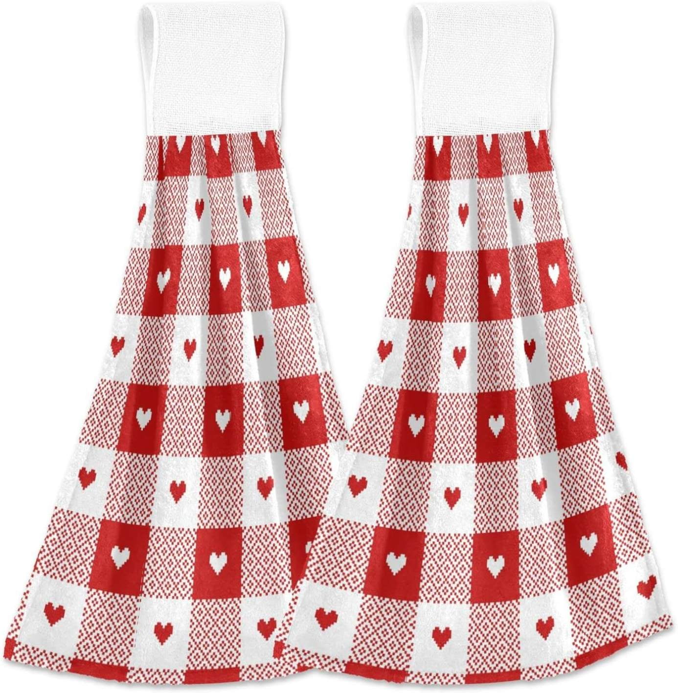 SKYSONIC 2 PCS Hearts Valentine's Day Hanging Hand Towels with Hanging