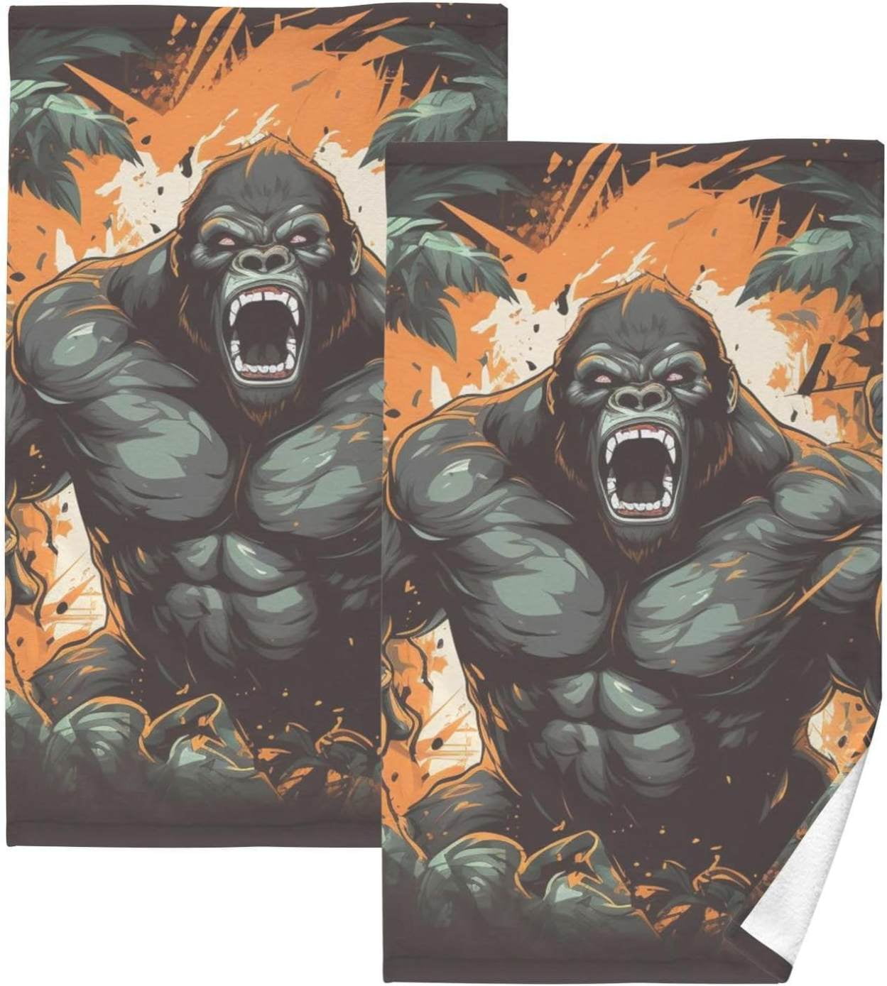 SKYSONIC 2 PCS Roaring Ape Bath Towels Set 16"x28", Cotton Face Towel