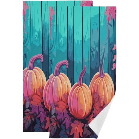 SKYSONIC 2 Pack Autumn Pumpkins Leaves Hand Towels, Ultra Soft and Absorbent, Happy Thanksgiving Decorative Fingertip Towel for Home, Bathroom, Kitchen, 28.3"x14.4"