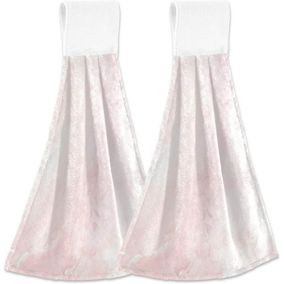 SKYSONIC 2 Pack Blush Pink Marble Texture Hand Towels, Soft and Absorbent Kitchen Towels with Hanging Loop Microfiber Tie Towel for Bathroom, Laundry Room, Farmhouse, 14" x18.2"