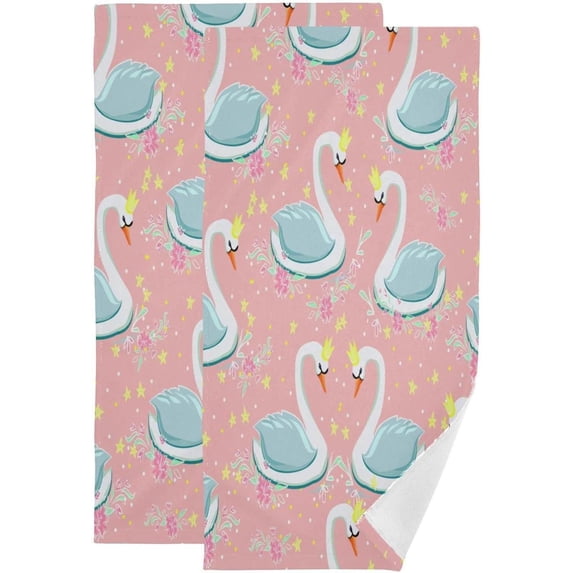 SKYSONIC 2 Pack Cartoon Cute Swan Hand Towels for Bathroom, Pink Star Kitchen Towel Ultra Soft and Absorbent Decorative Fingertip Face Bath Towels for Spa & Hotel, 28.3"x 14.4"