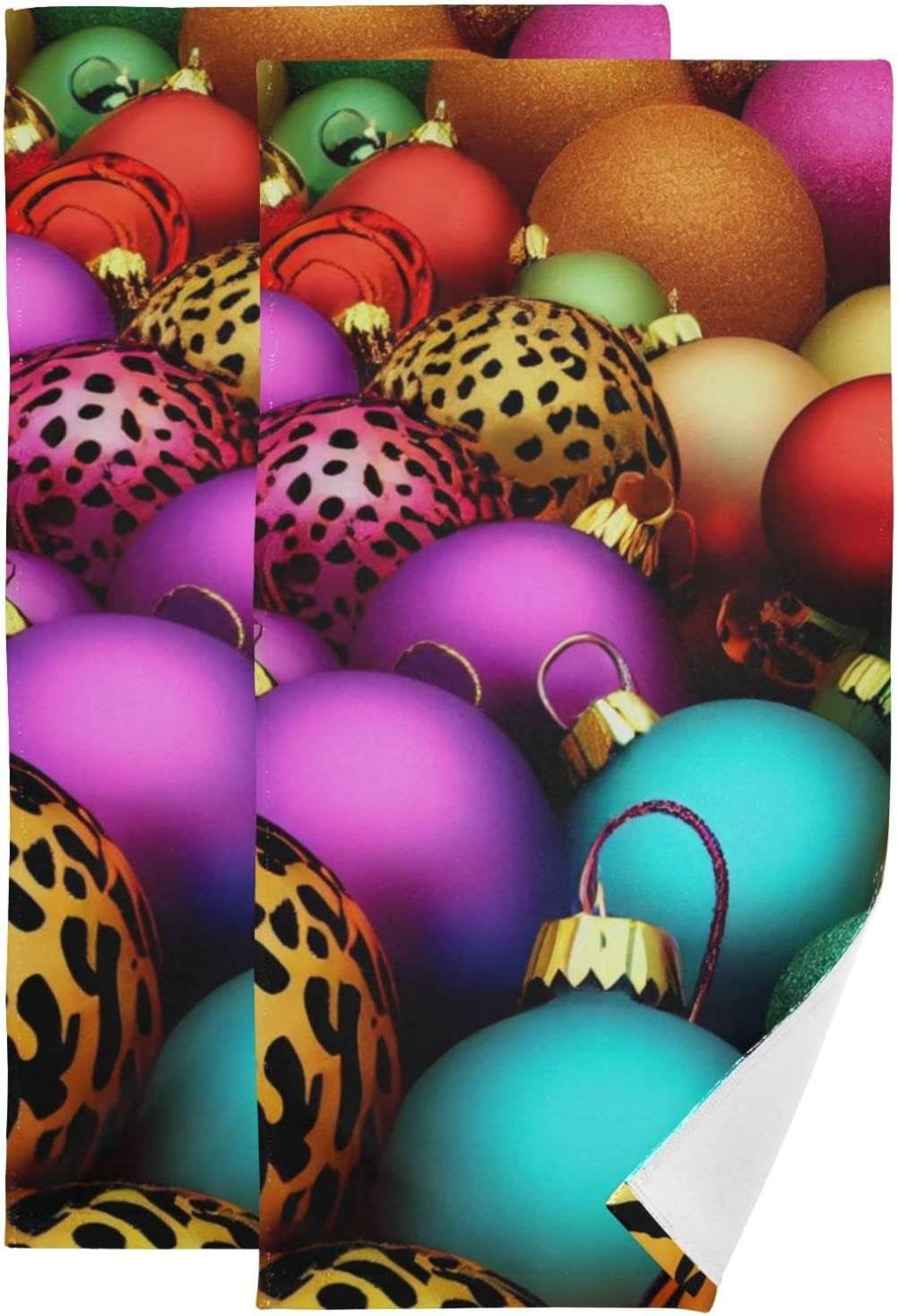 SKYSONIC 2 Pack Christmas Baubles Purple Hand Towels Colorful Xmas skysonic-2-pack-christmas-baubles-purple-hand-towels-colorful-xmas