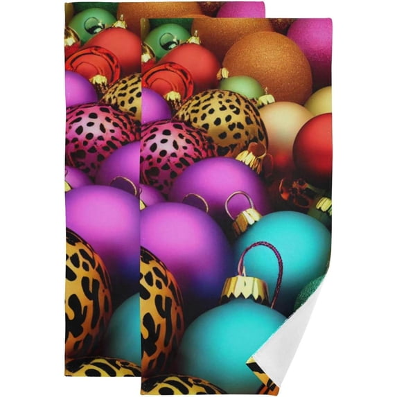 SKYSONIC 2 Pack Christmas Baubles Purple Hand Towels, Colorful Xmas Ball Kitchen Towel Ultra Soft and Absorbent,Decorative Fingertip Face Towel for Bathroom Hotel, 28.3"x 14.4"