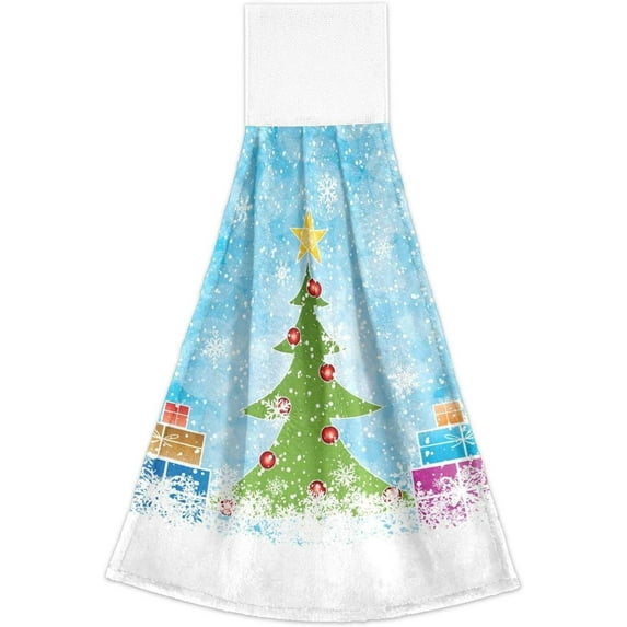 SKYSONIC 2 Pack Christmas Tree Pattern Hand Towels, Soft and Absorbent Kitchen Towels with Hanging Loop Microfiber Tie Towel for Bathroom, Laundry Room, Farmhouse, 14" x18.2"