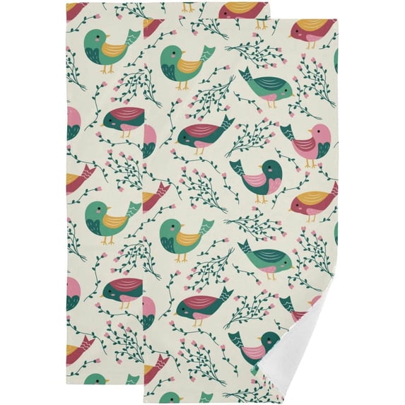 SKYSONIC 2 Pack Colorful Birds Cartoon Hand Towels, Spring Flower Branch Kitchen Towel Ultra Soft and Absorbent,Decorative Fingertip Face Towel for Bathroom Hotel, 28.3"x14.4"