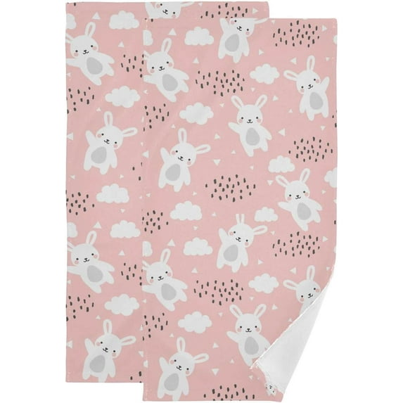 SKYSONIC 2 Pack Cotton Hand Towels 28.3 x 14.4 Inches Ultra Soft and Absorbent Towels for Face, Kitchen, Bath, Hotel, Gym, Pink Rabbit