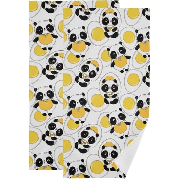 SKYSONIC 2 Pack Cute Egg Costume Panda Hand Towels, Ultra Soft and Absorbent, Funny Decorative Fingertip Towel for Home, Bathroom, Kitchen, 28.3"x14.4"