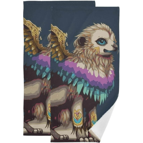 SKYSONIC 2 Pack Cute Kawaii Griffon Hand Towels, Ultra Soft and Absorbent, Decorative Fingertip Towel for Home, Bathroom, Kitchen, 28.3"x14.4"