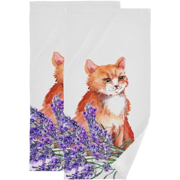 SKYSONIC 2 Pack Cute Kitty Autumn Dish Towels Kitchen Towel, Fall Cat Hand Towels,Ultra Soft and Absorbent,Decorative Fingertip Face Towel for Bathroom Hotel, 28.3"x14.4"