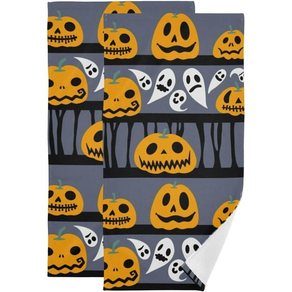 SKYSONIC 2 Pack Cute Pumpkins Ghost Hand Towels, Ultra Soft and Absorbent, Happy Halloween Decorative Fingertip Towel for Home, Bathroom, Kitchen, 28.3"x14.4"